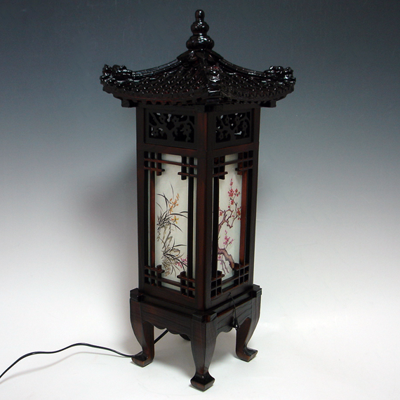 Wood Shade Asian Oriental House Lantern Bedside Dragon Art Deco Table 