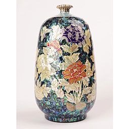 Mother of Pearl Decorative Vase with Peony Flower Design