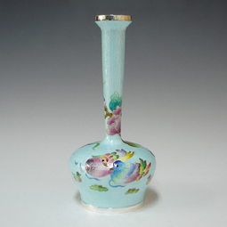 Cloisonne Enameled Long Neck Fine Silver Vase with Mandarin Ducks 