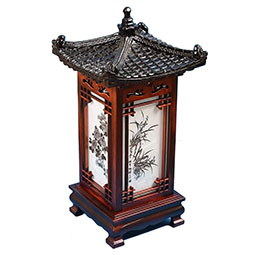 Bedside Lamp with Wood Shade Traditional Korean Roof and Window