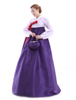 Custom Made Faux Silk Violet Purple Evening Party Hanbok Korean Dress