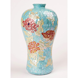 Mother of Pearl Home Decor Vase with Peony Flower Design