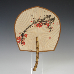 Bamboo Fan with Round Paper Red Maewha Painting 
