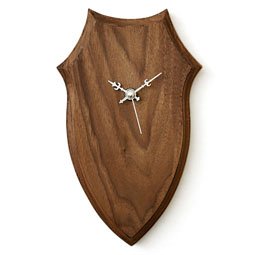 Walnut Wood Shield Design Wall Mount Non-Ticking Silent Clock