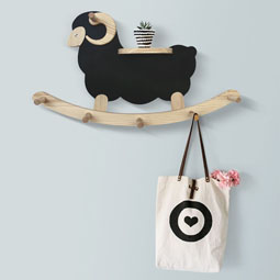 Decorative Wooden Wall Mount Sheep Hanger Hat Rack Coat Hooks Shelf