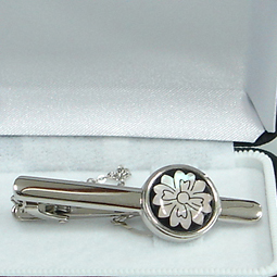 Mens Tie Clip with Mother of Pearl Pear Blossom Design