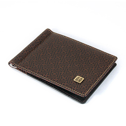 Brown Leather Money Clip Wallet with Swastika Pattern 